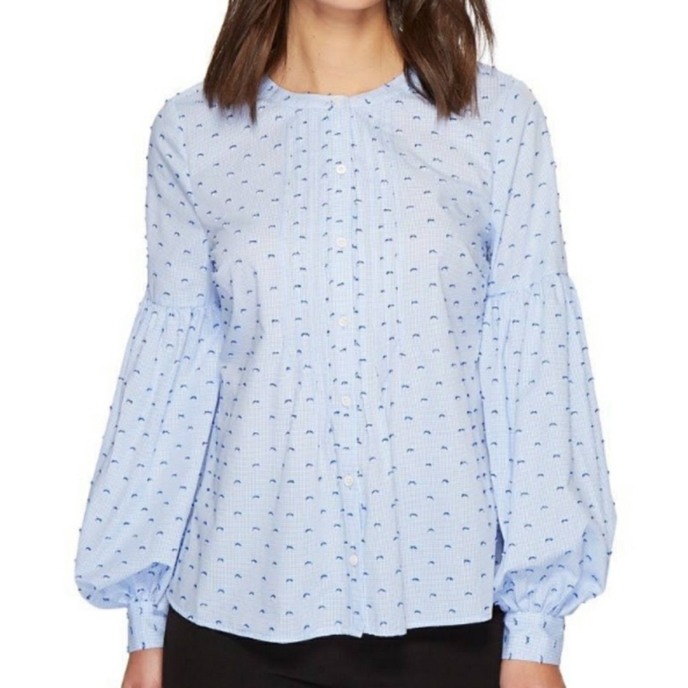 Cece Blue Bird Button Down Blouse - image 1